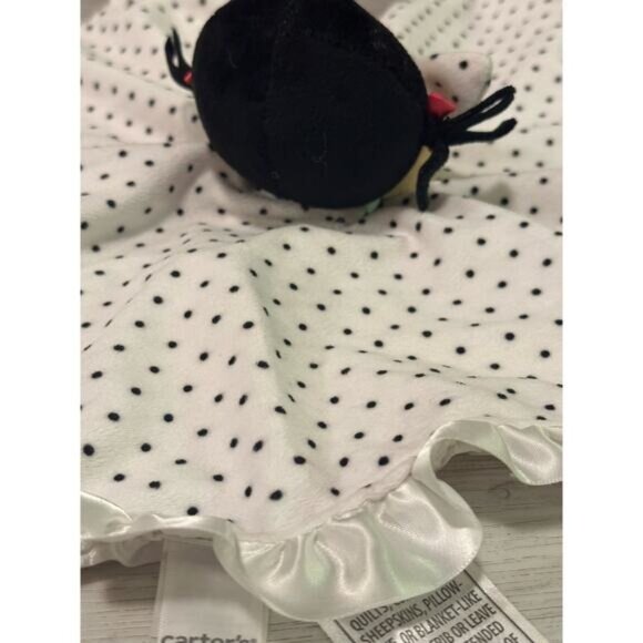 Carters Baby Lovey Security Blanket Doll With Polka Dots & Satin Trim Rattle - Picture 7 of 11